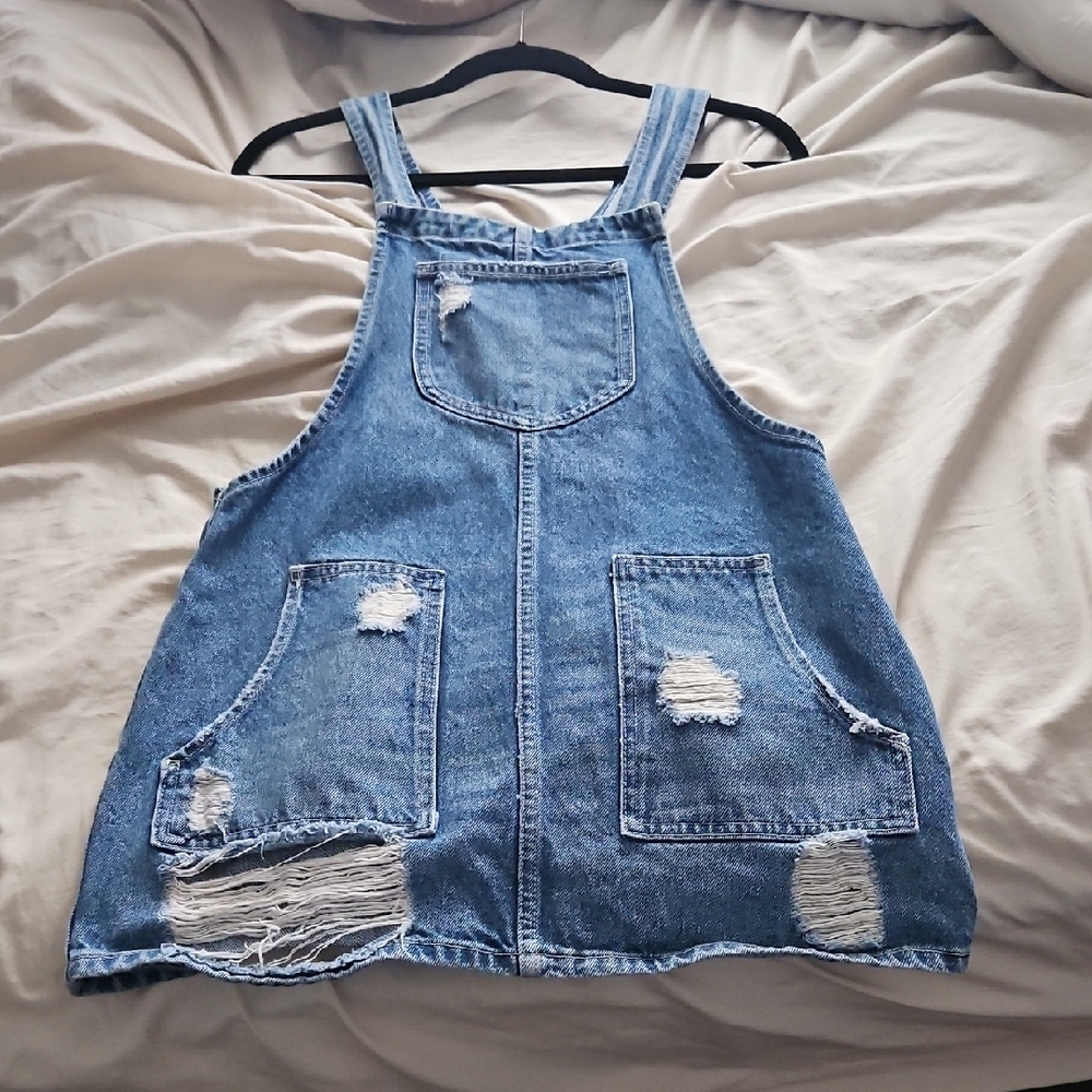 Tularosa Distressed Denim Overall Dress